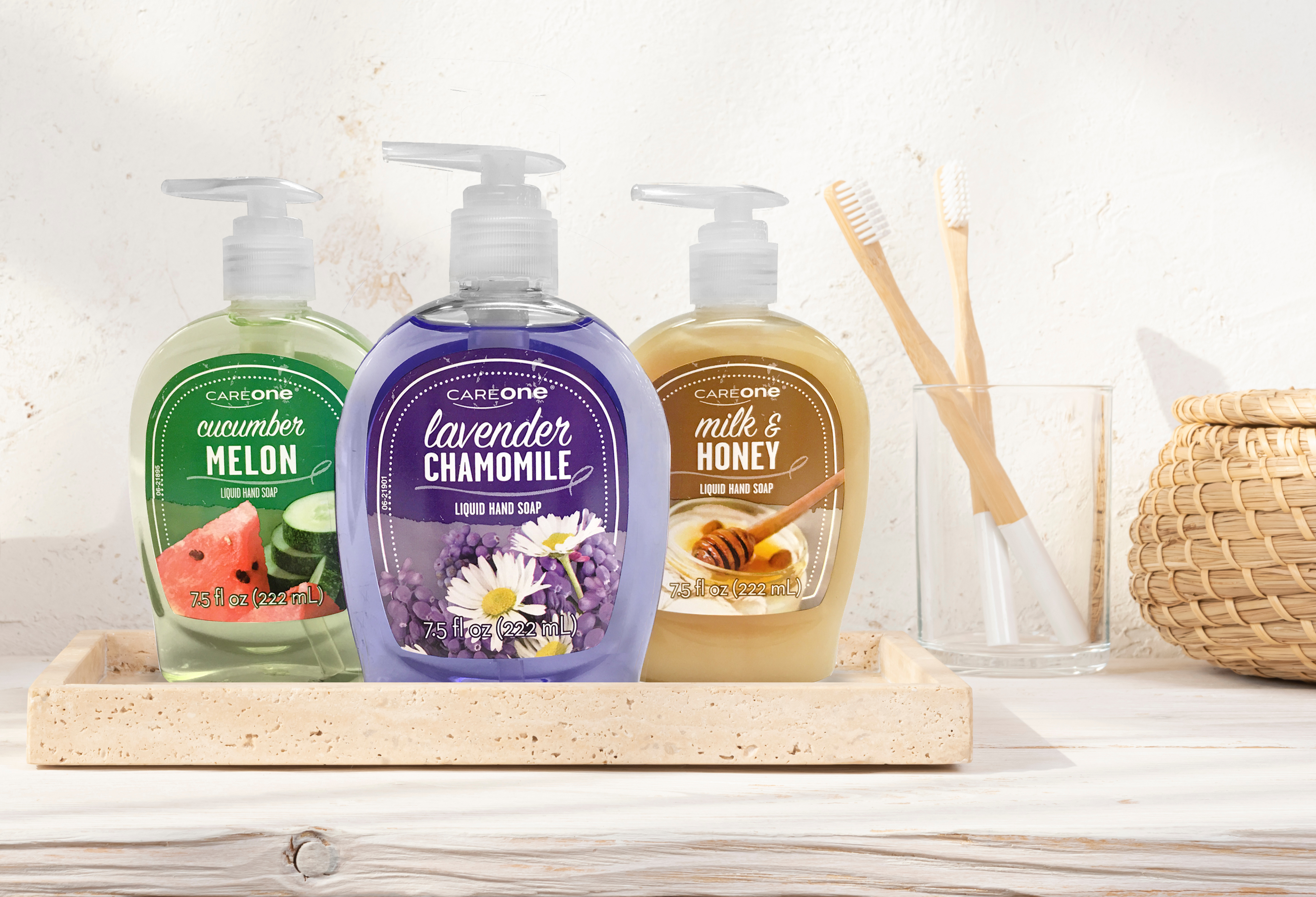 CareOne liquid hand soaps in a home setting